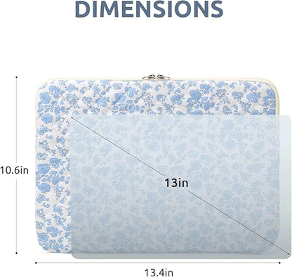 Puffy Laptop Sleeve 13-15.6 Inch Cute Quilted Laptop Protective Case Padded Floral Computer Sleeve for MacBook (B-Blue, 13 Inch)