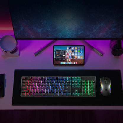 Redragon S107KS Wireless Gaming Keyboard and Mouse, RGB Backlit, 3 Mode (Wired/2.4G/BT), Up to 10,000 DPI Gaming Mouse with Software, Ultra Lightweight 65g, 25 Key Anti-Ghosting Keyboard for PC