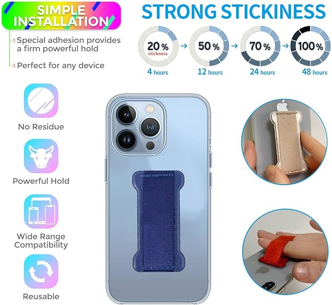 Phone Grip Holder for Hand, Universal Finger Strap Phone Holder, Finger Selfie Grip Compatible with Most Smartphones (Blue) - 2Pack