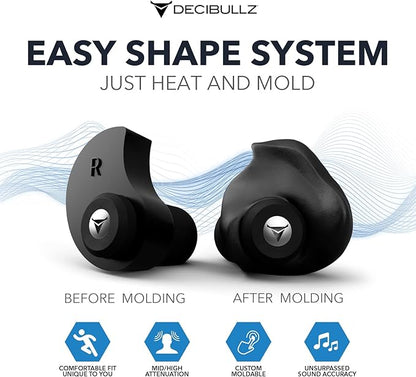 Decibullz Professional Moldable Earplugs, Noise Cancelling Earplugs, Concert Ear Plugs, Perfect for Musicians, Recording Artists, DJ's, and Festivals
