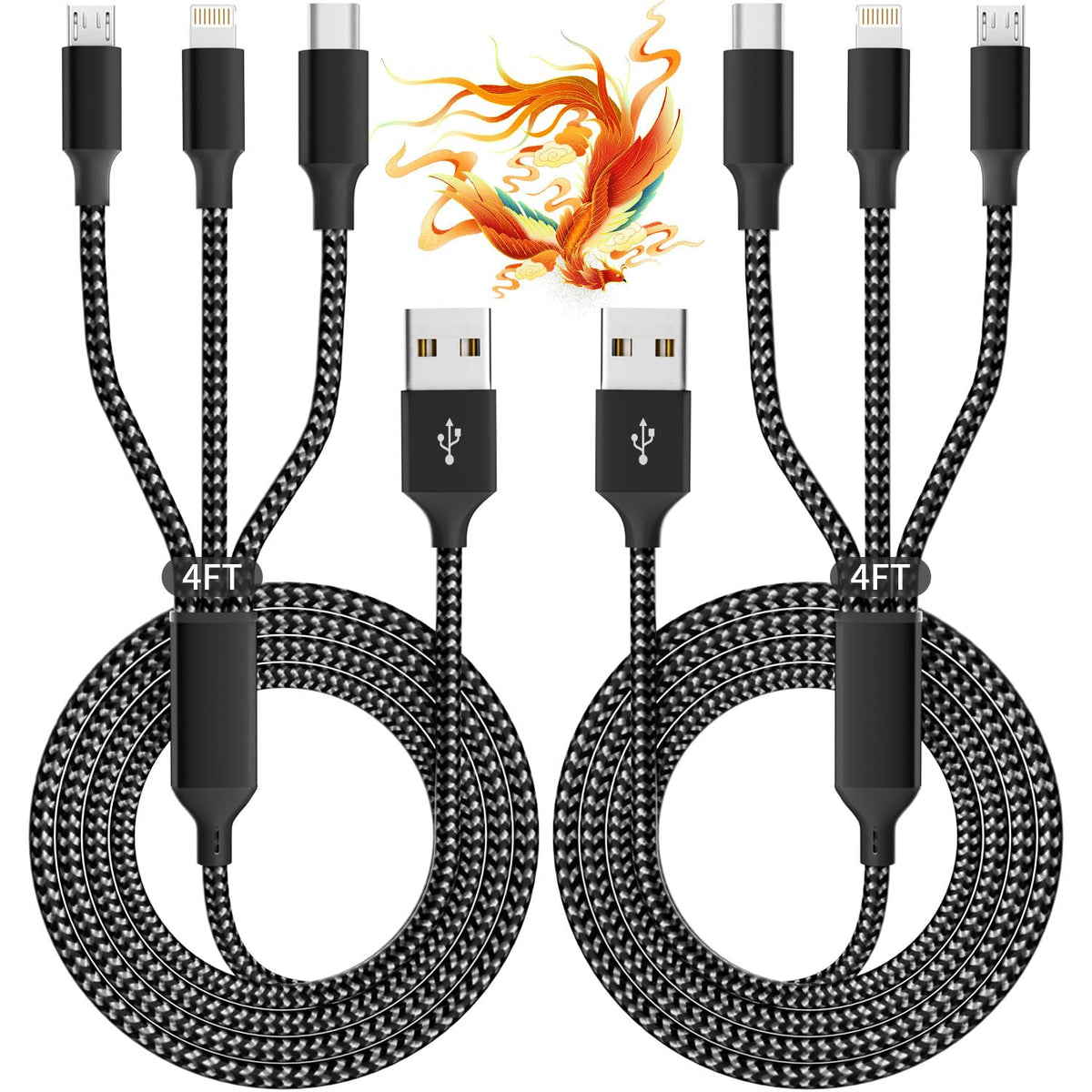 USB C Multi Charging Cable, 3 in 1 Charging Cords for Multiple Devices