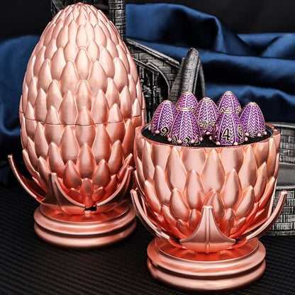 ARUOHHA DND Metal Dice Copper Purple Dragon Egg Dice with Rotating Dragon Egg Shell, Role Playing Game RPG Polyhedral D and D Dice Set D20 D12 D10 D8 D6 D4