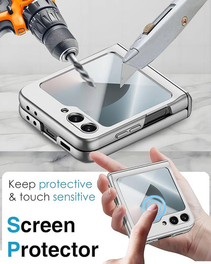 STORMTAL for Samsung Galaxy Z Flip 6 Case/Z Flip 7 FE Case, Hinge Protection, Built-in Screen Protector, Wireless Charging, Slim Rugged Phone Protective Case for Galaxy Z Flip 6 Silver