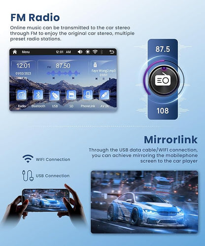 2 DIN Car Stereo Wireless Carplay&Android Auto, USB-C Head Unit 7” Touch Screen Car Radio Volume Knob Bluetooth EQ FM Mirror Link Double USB-A TF +Rearview Camera