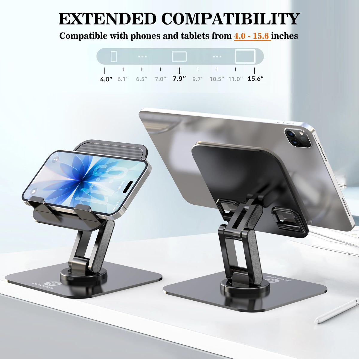 OCYCLONE iPad Stand, 360° Rotating iPad Tablet Stand Holder for Desk, Black