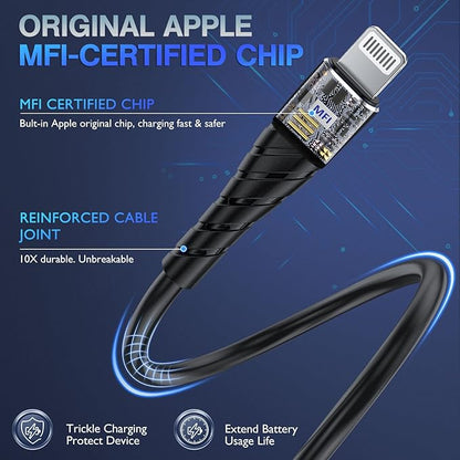 OIITH Compatible with Apple MFi Certified for iPhone Charger Cable 3 Pack 3 Ft, Lightning Charging Cord, Fast 2.4A for iPhone USB Cord Compatible with iPhone12/11/XS/Max/XR/X/8/8P/7P/6/iPad - Indigo