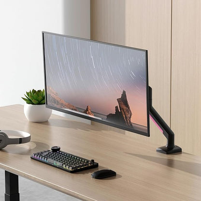 PHOLITEN Single Monitor Arm Fits 13-32 inch,4.4-19.8lbs Screen, Fully Adjustable Gas Spring Arm, Computer Monitor Stand with VESA 75 * 75mm/100 * 100mm Mount,Black & Pink