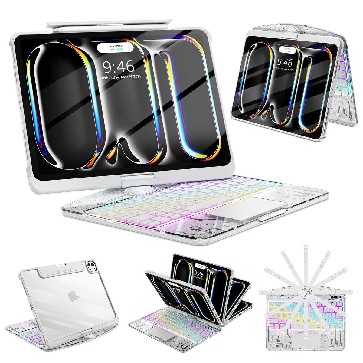 SIBEITU Clear Keyboard Case for iPad Pro 13 Inch M5 2025 M4 2024, White