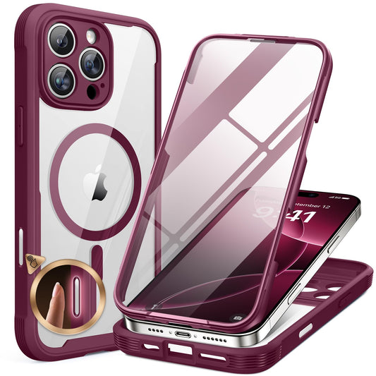 Miracase for iPhone 16 Pro Max Case 6.9'', [Bubble Free] Full-Body Bumper Phone case with Built-in Full Glass Screen &Lens Protector,Compatible with MagSafe,Drop Proof 16 Pro Max Cover,Plum