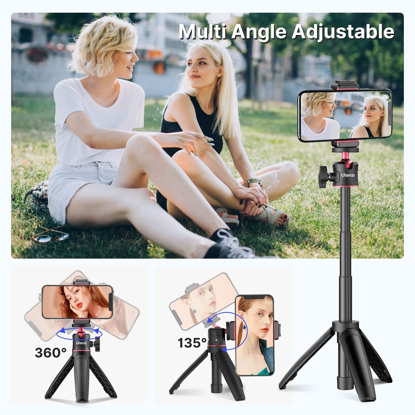 ULANZI MT-08 Extension Pole Tripod, Mini Selfie Stick Stand Handle Grip for Cell Phone iPhone Pro Max Android Luna Pocket Xtra Muse Canon Sony ZV-1 A6400 A6600 Cameras Video Recording/Vlogging