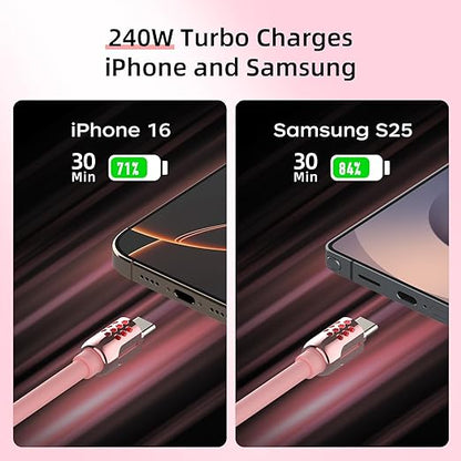 MFish 4-in-1 USB C Charging Cable, 6.6Ft Type C to Type C Cable, 240W Fast Charger for iPhone 16/15/14 Pro Plus Pro Max, for iPad MacBook Pro/Air, Laptops - Multi Charging Cable with USB-A