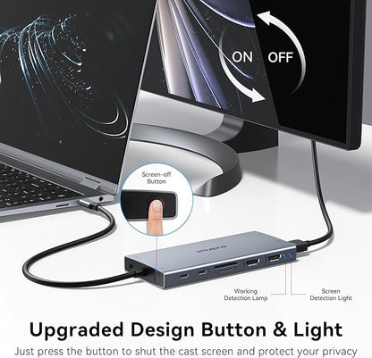 USB C Laptop Docking Station with 2 HDMI 4K@60Hz+DP 8K@30Hz for Dell HP Thinkpad Surface, 15 in 1 USB C Hub Triple Display Multiple Adapter, Dongle with USB A Port+Button+PD+Ethernet+SD/TF+Audio