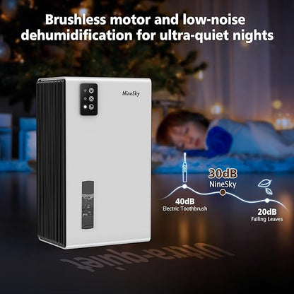 NineSky Dehumidifiers for Home, 95 OZ Water Tank, (1000 sq.ft) Dehumidifiers for Bathroom Bedroom Basement with Auto Shut Off,7 Colors LED Light(White)