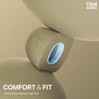 Foam Masters Ultra-Premium Memory Foam Ear Tips for AirPods Pro 1st & 2nd Gen | 3 Pairs | New Ver. | Secure Fit | Super Comfort | Better Noise Cancel | Replacement Buds (Assorted S/M/L, FDE Tan)