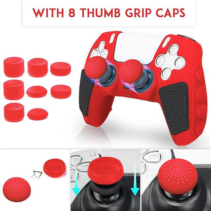 SIKEMAY Anti-Slip PS5 Controller Skin, Soft Thicken Non-Slip Studded Silicone Gel Grip Protective Cover Case for PlayStation 5 Controller Grip, 2 Pack with 8 x Thumb Grip Caps
