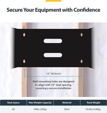 StarTech.com 6U Wall Mount Network Rack - 14 Inch Deep (Low Profile) - 19" Patch Panel Bracket for Shallow Server and IT Equipment, Network Switches - 44lbs/20kg Weight Capacity, Black (WALLMOUNT6)