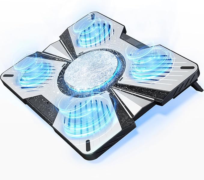 IMMOENUC Laptop Cooling Pad with 5 Fans & Peltier Device Ultra-Quiet Semiconductor Panel Cooler Stand, Adjustable Speed + Stand for 13-19 Inch Laptops (MacBook/Dell/HP) Fast Cooling Notebook