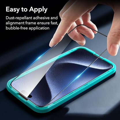 ESR 3+2 Pack for iPhone 15 Pro Max Screen Protector, [9H Hardness] [Military Grade Shatterproof] Full Coverage Ultra-tough Tempered Glass Film, Easy Installation Frame, 2 Set of Camera Lens Protector