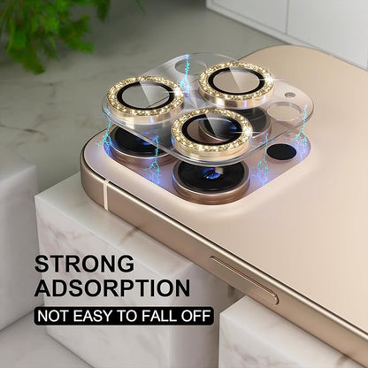 Choiche Compatible for iPhone 16 Pro/iPhone 16 Pro Max Camera Lens Protector, Bling Camera Cover with 9H Tempered Glass Lens Screen Protector Metal Ring Decoration Accessories (Clear-Titanium Desert)