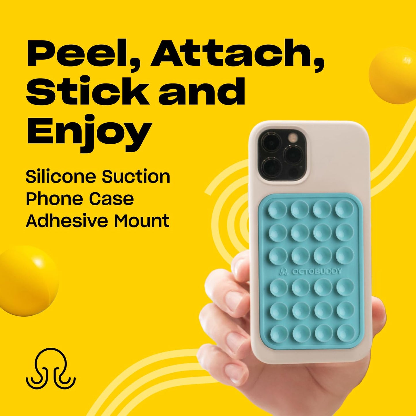 OCTOBUDDY Classic MAX - Silicone Suction Phone Case Adhesive Mount - Hands-Free, Strong Grip Holder for Selfies & Videos - Durable, Easy to Use - 2.6″ x 3.9″, Pastel Turquoise