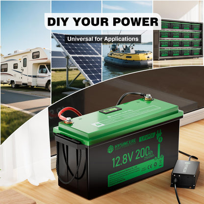HYSINCERE 12V 200Ah LiFePO4 Lithium Battery with 2560Wh Energy, Built-in 200A BMS, Discharge Current (3S) up to 400A, Perfect for RV Solar Energy Storage Marine Trolling Motor, 8D Size Compatible