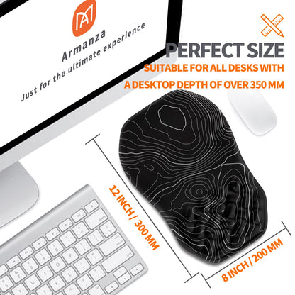 Armanza Ergonomic Slope Mouse Pad Wrist Support, Wrist Rest Mousepad for Carpal Tunnel Pain Relief with Massage Bulge and Slow Rebound Memory Foam (12x8 inch, Black Contour Lines)