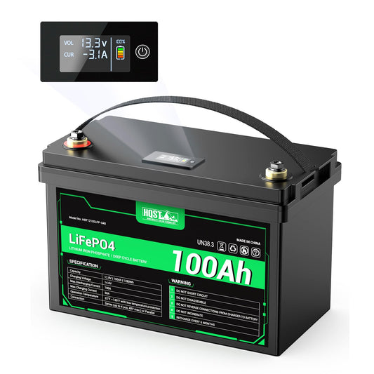 HQST 12V 100Ah LiFePO4 Battery - LED Display, 4000+ Deep Cycle Battery with Built-in BMS,1280Wh, Group 31 Size Lithium Battery for RV/Solar/Home Backup/Marine (Low Temp Protection)