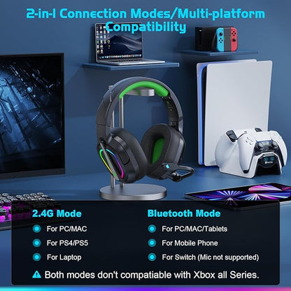 FC200 Wireless Gaming Headset for PS5, PS4-2.4GHz USB Foldable Headphones with Mic - 3D Stereo Bluetooth Headset with 50Hrs Battery Life, for Switch, PC, Mac, Mobile