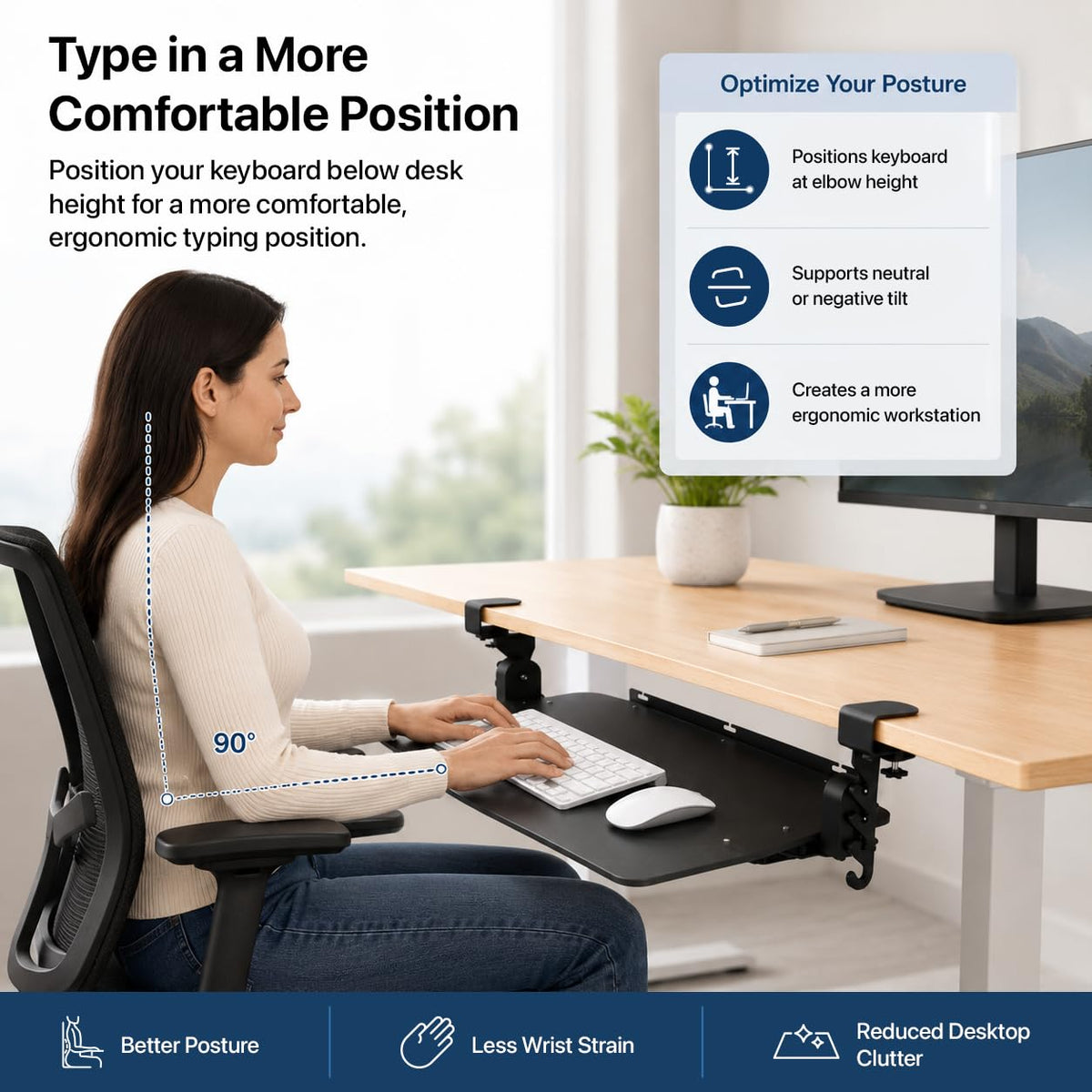 Uncaged Ergonomics Keyboard Tray Under Desk Slide Out Clamp On (Black)