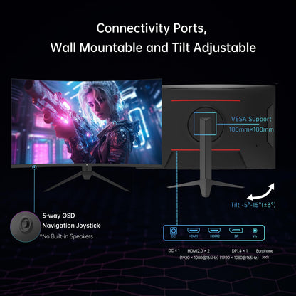 KTC 32 Inch Curved Gaming Monitor - FHD 1080p 165Hz Curve Monitor, 1500R, 1ms MPRT, Adaptive Sync, 122% sRGB, DP/HDMI, Tiltable, Eye Care, VESA, HDR10 for Gaming Home Office Business, H32S17C