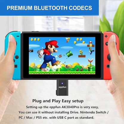 USB C Bluetooth Adapter for ps5/PS4, Dual Connection Wireless Audio Adapter Low Latency Dongle with 3.5 mm Analog Mic for PC, Mac, Phone