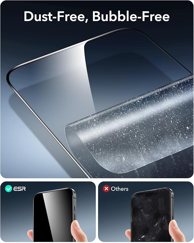 ESR 3 Pack 9H+ Glass for iPhone 16 Plus/iPhone 15 Plus Screen Protector, [Military Grade Shatterproof & Longest Durable] Armorite Full Coverage Tempered Glass with UltraFit Tray