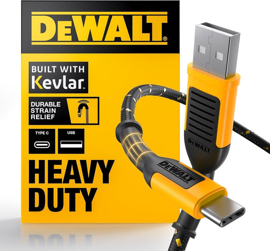 DEWALT Heavy Duty USB to USB C Cable, Jobsite TypeC Cable, High Speed, 10ft
