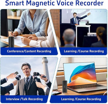 64GB Magnetic Voice Recorder, 800H/35 Days Continuous Recording, Voice Activated Audio Recorder with Stereo Mic, Portable for Lectures, Meetings, Interviews (Black)