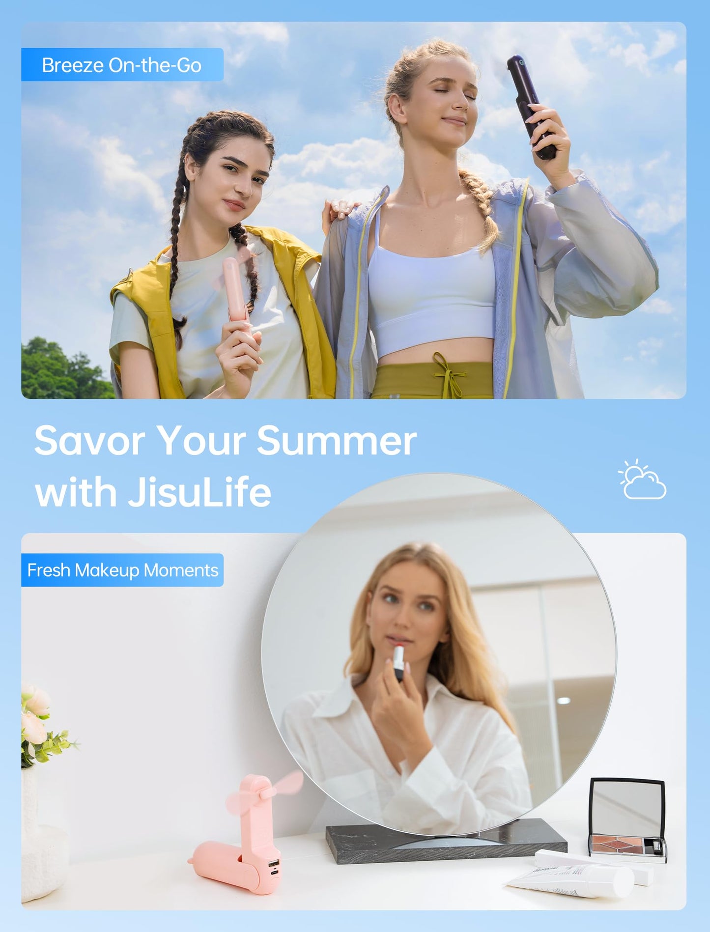 JISULIFE 3 IN 1 Portable Fan with Power Bank & Flashlight Featured