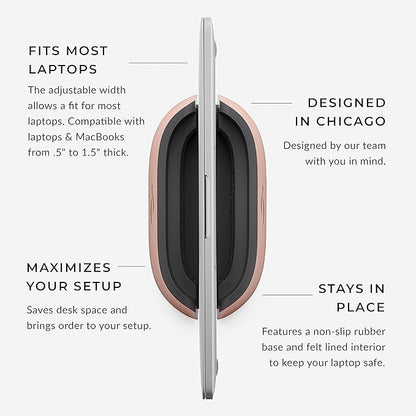 HumanCentric Vertical Laptop Stand in Vegan Cognac Leather, Upright Adjustable Holder and Dock, Laptop Vertical Stand Fits MacBook Pro and Other Laptops .5" to 1.5", Clamshell Compatible