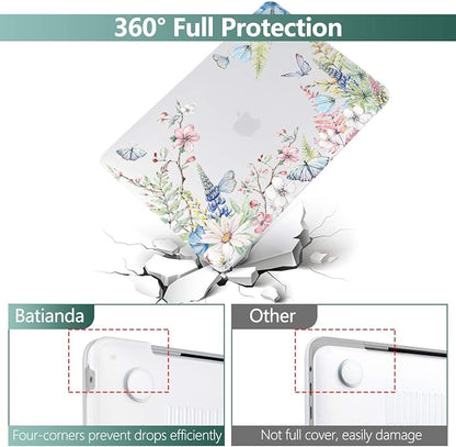 Batianda Case for MacBook Air 13 Inch M1 2020 2019 2018 Release Model A2337 A2179 A1932 with Retina & Touch ID, Floral Series Hard Shell Cover with Keyboard Cover & Screen Protector,Elegant Flowers