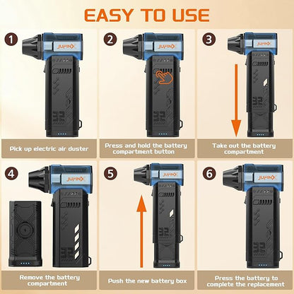 X301 Compressed Air Duster-250000RPM Super Power Electric Air Duster, Replaceable Battery,Long Life mini Blower, 3-Gear Adjustable,4 nozzles for Computer, Keyboard, Outdoors and Car Cleaning