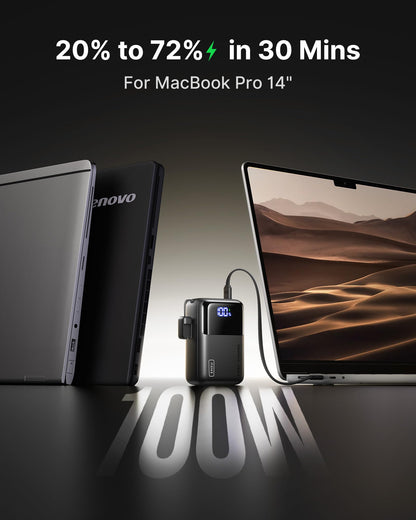 INIU 100W Fast Charging Power Bank, Smallest 25000mAh High Capacity Laptop Portable Charger, 3-Port Battery Phone Pack with Detachable USB C Cable for Flight-Safe iPhone MacBook Dell Steam Deck etc