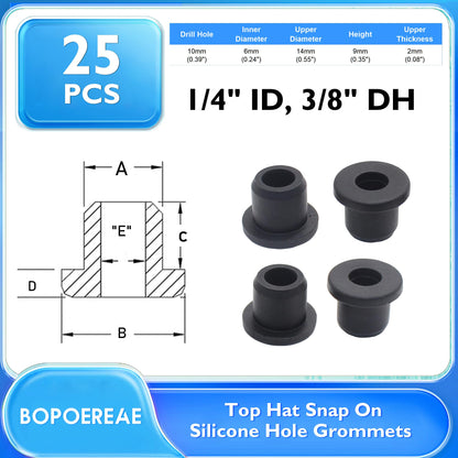 BOPOREAE 3/8" Drill Hole, 1/4" ID Silicone Rubber Grommets for Wiring