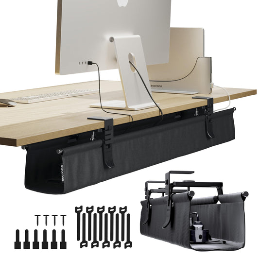 Ascrono Original Under Desk Cable Management Tray, Black, 27.3"