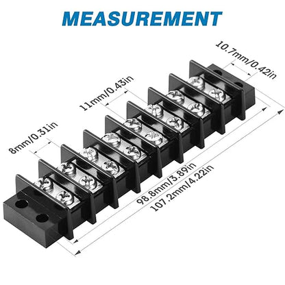 GLOSO Terminal Blocks Double Row Stainless 11 mm Pitch TBC, Marine Grade, 12-22 AWG Cu, 25A/300V - 1 Pack, 8 Poles