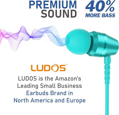 LUDOS OMNITONE Wired Earbuds in-Ear Headphones, 5 Years Warranty, Earphones with Microphone, 3.5 mm Jack Corded Ear Buds, Videoconference for iPhone, Samsung, Laptop, Kids, School Students - Turquoise