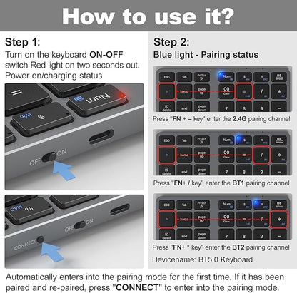 MOFII Bluetooth Number Pad for Laptop - Gray Wireless Numeric Keypad 35 Keys USB-C Rechargeable Numpad, Accounting Portable Financial Data 10 Key for Laptop/PC/Desktop/Notebook/Surface Pro