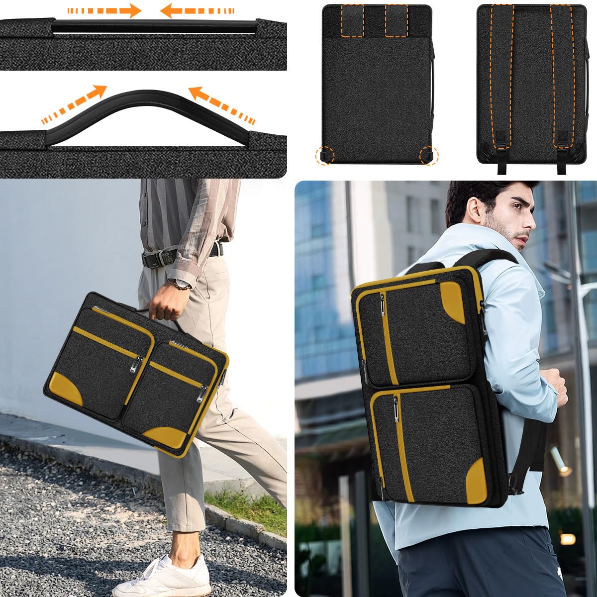 Hseok Laptop Case 15 15.6 16 inch Sleeve with Handle and Hidden Straps,Compatible with MacBook Neo 16",MacBook Pro Air 16" 15", 360°Protective PC Briefcase with 4 Pockets for Accessories,Yellow