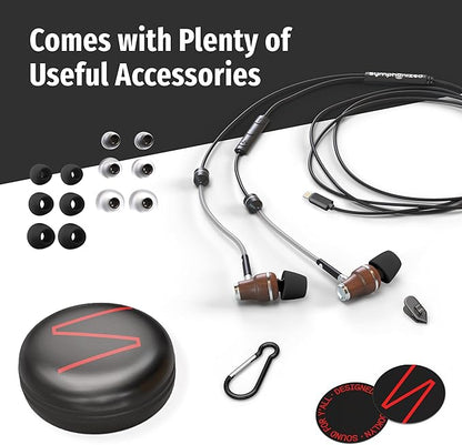 Symphonized Premium Wooden Airtube Headphones EMF Earbuds, 3D Sound, Microphone Volume Control, 8mm Bass Drivers Granting High Audio Quality MFI Certified ONLY for iPhone 11-14
