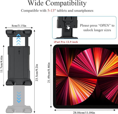 OHLPRO Heavy Duty Drill Base Tablet Mount Holder, 360° Adjustable iPad Mount Truck Dashboard, 3-Stage Stand for 5-13" iPad Pro Air Mini Galaxy Tab Switch, Tablet Vehicle for Car Wall Desk