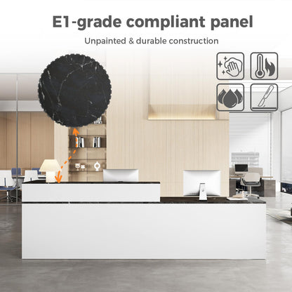 Nuipesn 71" Modern Reception Desk with Counter, Lockable Drawer, Keyboard Tray & Cable Grommet, Right Layout, White + Black