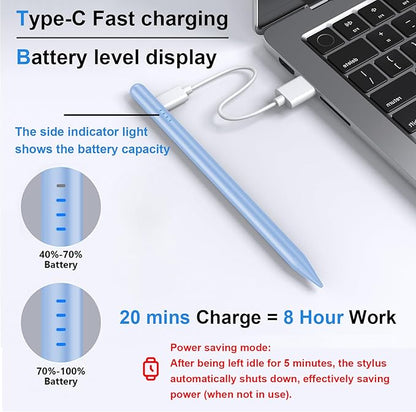 Stylus Pen for iPad 9th&10th - Fast Charge for iPad Pencil Palm Rejection Active Pen Compatible with (2018-2025) Apple iPad 6/7/8/9/10/11(A16), iPad Pro 11"/12.9"/M4, Mini 5/6, Air 3/4/5/M2/M3 (Blue)