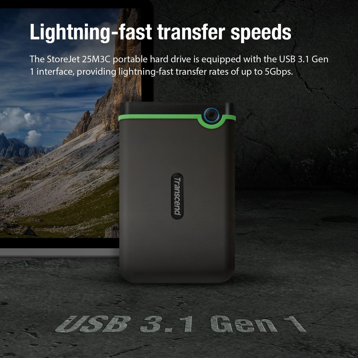 Transcend StoreJet 2TB Rugged External Hard Drive, for PS4/PC/Mac/Desktop, Laptop/Xbox One/Xbox 360, USB3.1Gen1(5Gbps) Type-C Portable HDD/One Touch Auto-Backup Button/Anti-Shock Resistant-TS2TSJ25M3C